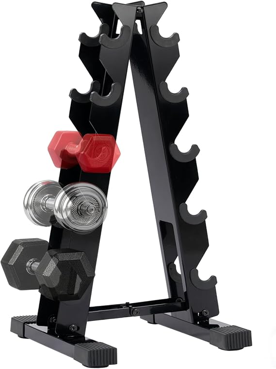 5 Tier Dumbbell Rack Weight Rack for Home Gym | 260 LBS Capacity, Steel A-Frame, Space Saving Folds Up Design, Rack Only No Dumbbells