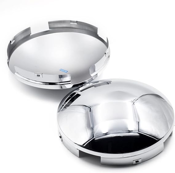 2 PCS 226mm(8.9in) Chrome Silver Front Hub Cap Full Moon Style Wheel Cover for Trucks and Trailers, 4 Notches