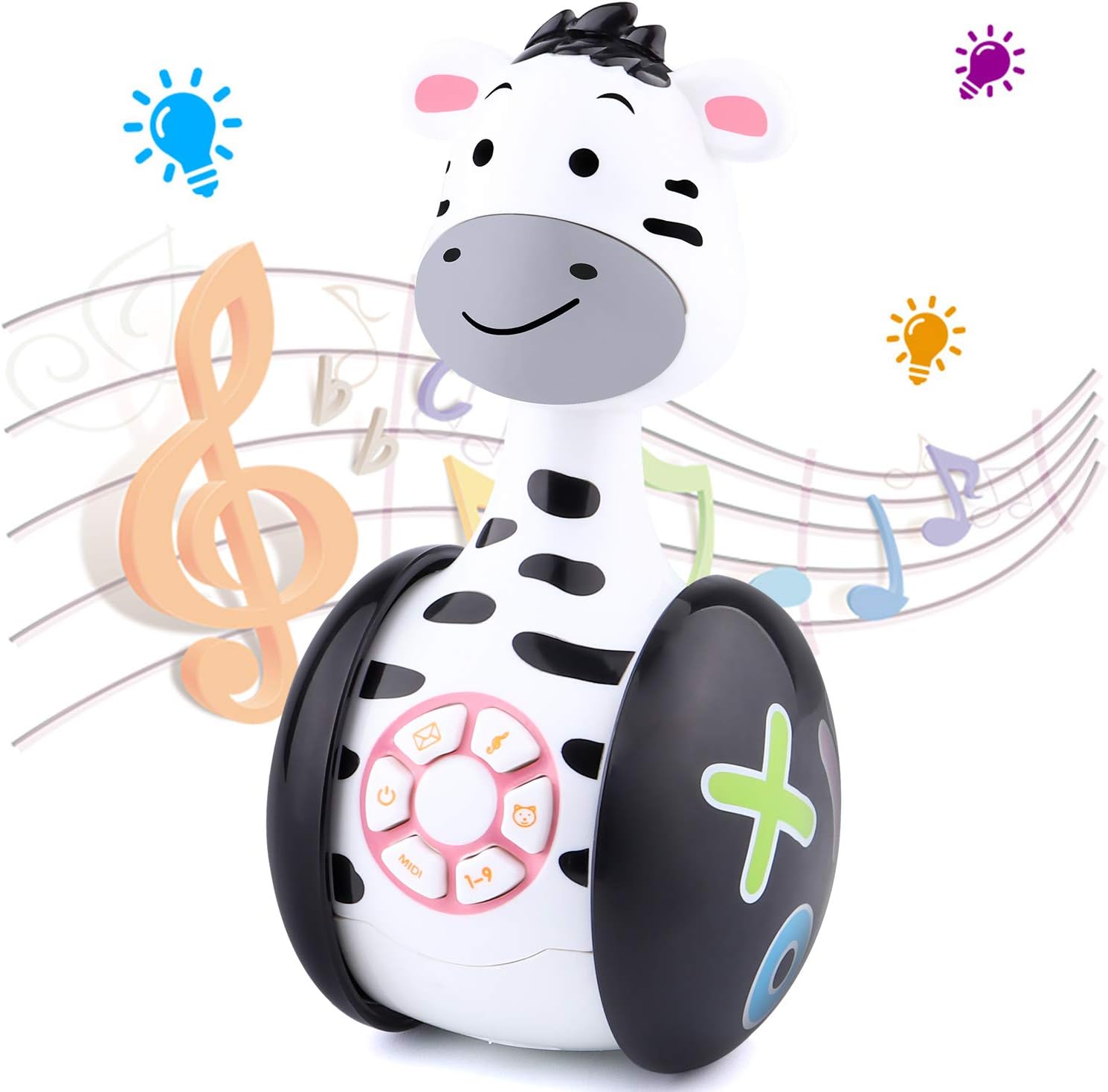 Doublike Musical Baby Toys for 1 year Old Boys Girls,Zebra Baby Tumbler Toy with Lights and Songs,Toys 6 12 18 Months,Interactive Baby Toy for 1st Birthday Gifts Kids Age 1 2 3 Years Old