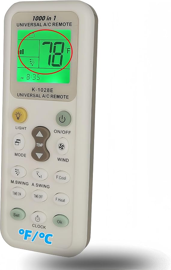 Universal A/C Remote Control Replacement for Over 1000 Brands AC Air Conditioners with Backlight (Fahrenheit and Celsius)