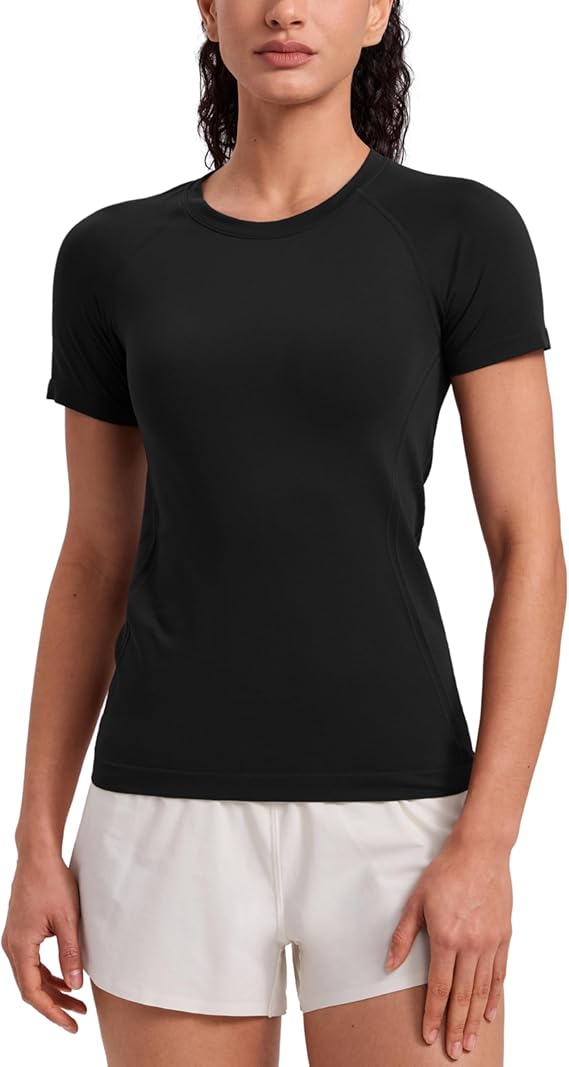 CRZ YOGA Seamless T-Shirt Hip Length | Training, Chafe-Free, Slim Fit, Raglan Sleeves, Mesh Vents, Workout, Short Sleeve Tops for Women