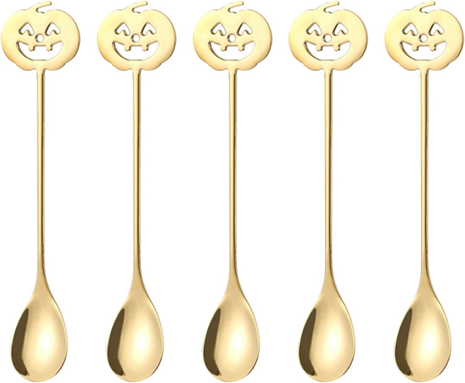Garneck 5pcs Pumpkin Shaped Spoons Halloween Serving Spoons 5.9 Inch Tea Coffee Stir Kitchen Silverware Utensils for Halloween Thanksgiving Day Party Decor Dessert Stainless Steel