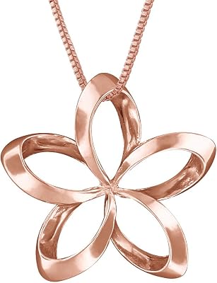 Sterling Silver 19mm Open Plumeria Pendant Necklace, 162 Extender