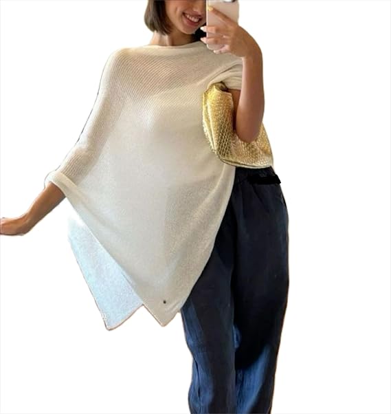 Yoawdats Women Sheer Poncho Shrug Lightweight See Through Knitted Mesh Shawl Y2k Asymmetrical Poncho Tops Cover Ups