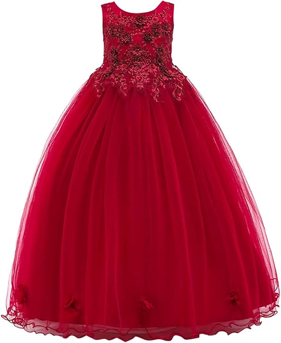 Flower Girls Maxi Dress Bridesmaid Wedding Pageant Party Princess Communion Floral Boho Vintage Lace Dance Gown