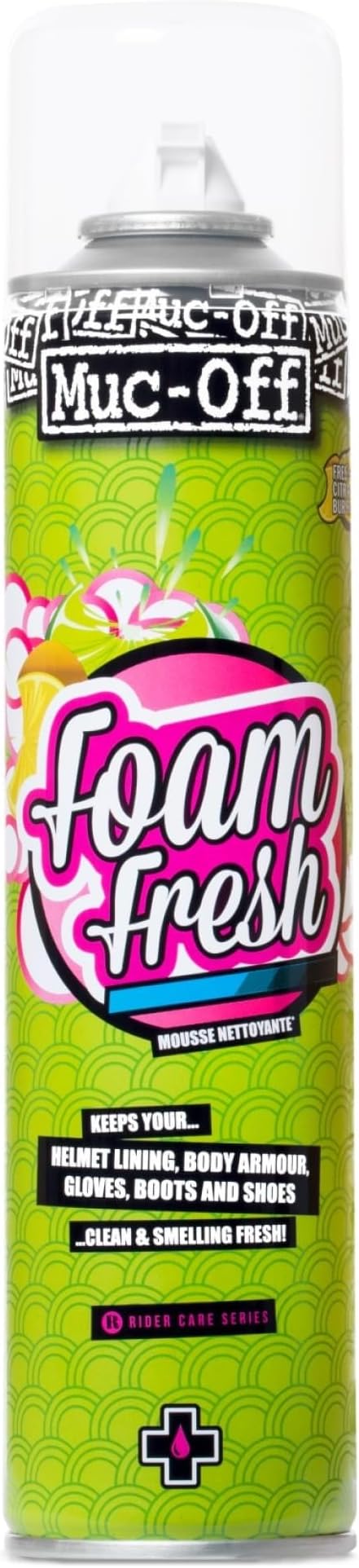 Muc Off - MOX-199 Foam Fresh, Green, 400ml | Instant Foaming Helmet Cleaner Spray with Citric Burst Fragrance, Deep Cleans Pads, Liners, Gloves and Armour