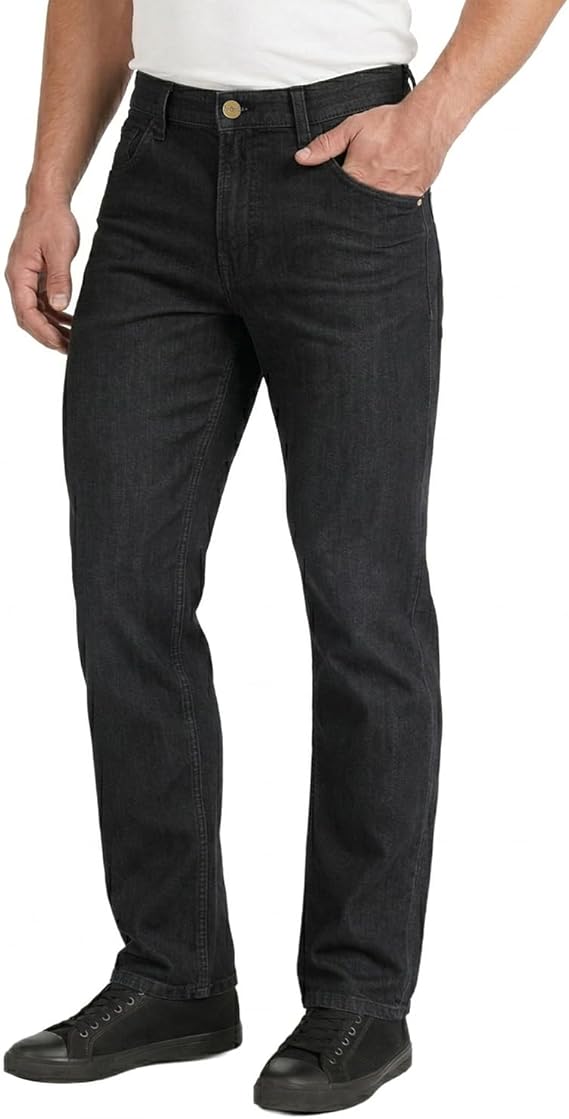 Lee Cooper Men's Jeans Classic Regular Fit with 5 Pockets Design Zip Fly &amp; Belt Loop Heavy Duty Denim Wash Stretch Plain Casual Workwear Durable Utility Straight Leg Work Pants (Black/Navy)