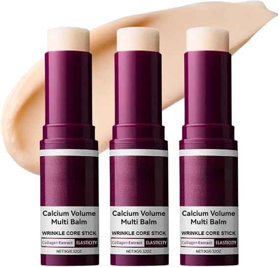 Calcium Volume Multi Balm, Pure Collagen Wand, For All Skin Types, 3 PCS | Korean Collagen Moisturizing Stick, Wrinkle Core Stick, Calcium Multi-Effect Moisturizing Cream, Non Greasy, Fast-Absorbing