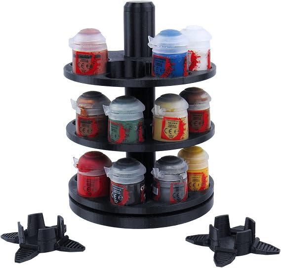 EnderToys 3-Tier Spinning Paint Rack, 3D Printed Desk Shelf Organizer for Tabletop RPG Miniature Acrylics and Colors, Compatible with Citadel Paints