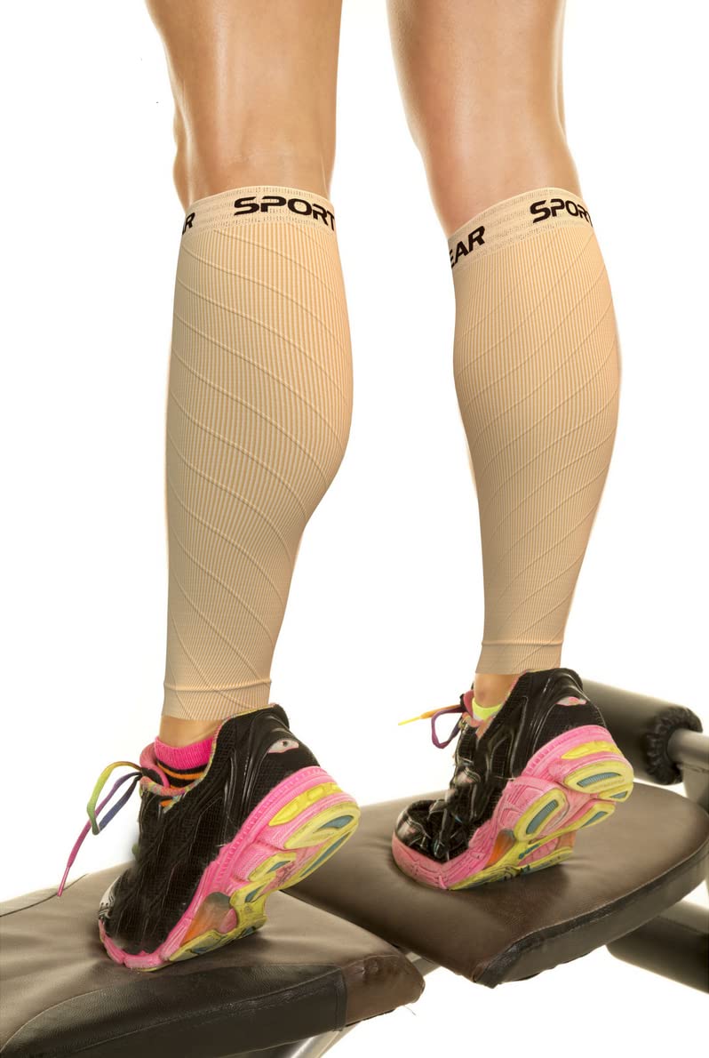 Physix Gear Calf Compression Sleeves for Women and Men - Compression Sleeve for Running, Provides Support and Shin Splints comfort, Compression Sleeves for Enhanced, BeigeNude, LXL