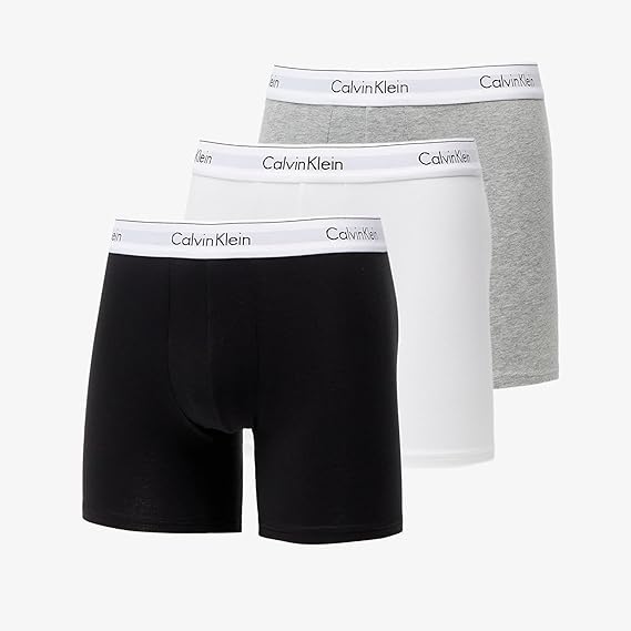 Calvin Klein Mens Cotton Stretch 3-Pack Boxer Brief, Grey Heather/Black/White, X-Large