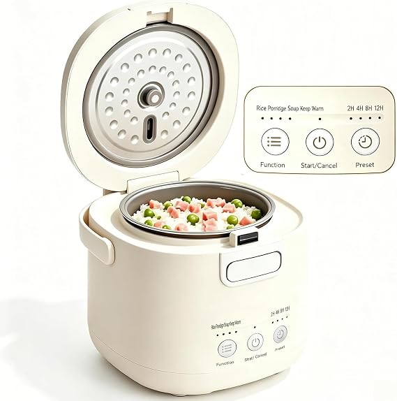 Mini Rice Cooker 2 Cups Uncooked Compact Small Rice Cooker | with Delay Timer, Non-Stick & Keep Warm for Dorm, Office & On-the-Go