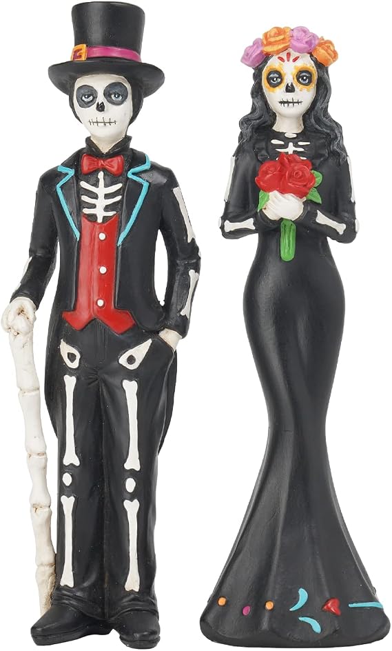 Newman House Studio Day-of-The-Dead Halloween-Decoration - Skeleton Decor | Couple Dia De Los Muertos Sugar Skull Figure Resin Memorial Mexican Traditional Man And Woman Farmhouse Decor 1.75x1.5x5.75in