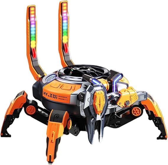 Bluetooth Speakers, Mechanical Crab Bluetooth Speaker, Portable Speakers with Multicolor LED, Bluetooth 5.0, 10W Stereo Sound, Deep Bass, Dual Pairing, 8H Playtime for Home, Party, Outdoor (Orange)