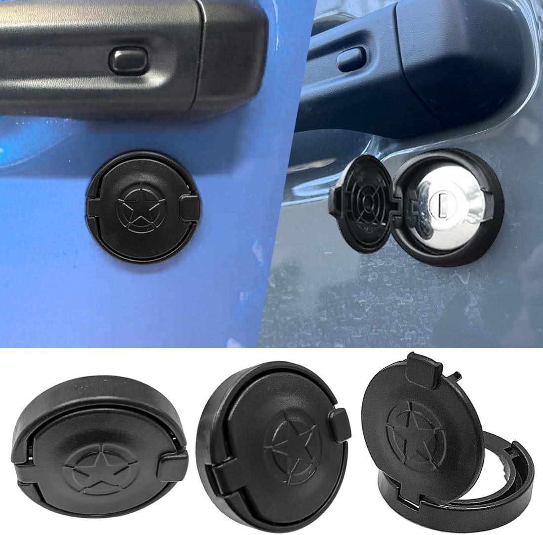 YOCTM Car Door Keyhole Cover, Protective Key Hole Covers Compatible with 2018-2025 Jeep Wrangler JL Gladiator JT Door Security Accessories Keyhole Protection, Matte Black Five-Point Star