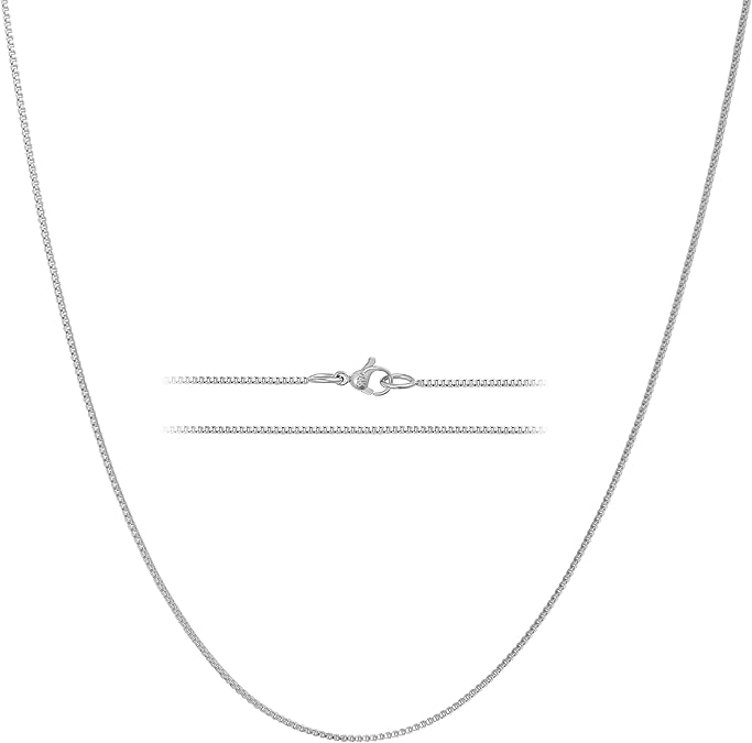 KISPER White Gold Box Chain Necklace for Women Plated Stainless Steel Thin