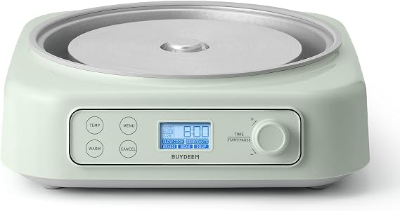 BUYDEEM LP55 5-in-1 Slow Cooker, Compatible with Various Cookwares, Multi-Cooker with Two Temperature Settings, Auto Keep Warm for 2H, Cozy Greenish, Pot Not Included | Multi-Cooker with Two Temperature Settings, Auto Keep Warm for 2H, Cozy Greenish, No Pot Included