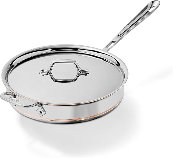 All-Clad Copper Core 5-Ply Stainless Steel Saute Pan with Steel Lid 3 Quart Induction Oven Broiler Safe 600F Pots and Pans, Cookware Silver