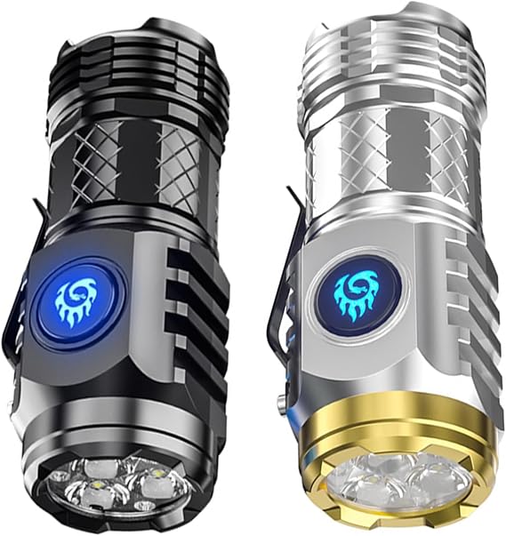 Neyeau Three-Eyed Monster Mini Flashlight 2PCS - Super Power LED Multifunctional Waterproof Compact Light (Black+Silver) [Energy Class A+++]