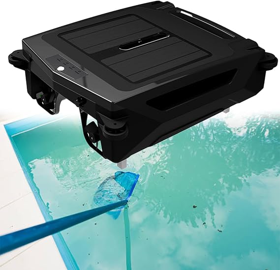 (2025 Upgrade) Solar Powered Robotic Pool Skimmer, Dual Charging Modes, Surface All Day, for All Swimming Pool Types