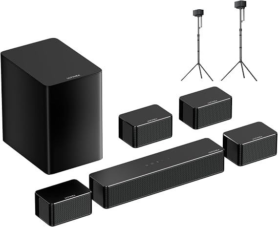 ULTIMEA 7.1CH Sound Bar with Subwoofer, Bundle with 2-Pack Speaker Stands, Compatible with Aura/Poseidon Series, 410W Home Theater System for Smart TV