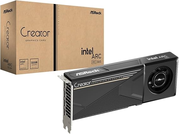 ASRock Intel Arc Pro B65 Creator 32GB Workstation Graphics Card, Intel Xe2-HPG, 32GB GDDR6, PCIe 5.0, 4X DisplayPort 2.1, Blower Fan, Vapor Chamber, Honeywell PTM7950