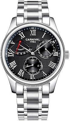 TEINTOP Carnival Mens Clockwork Power Display Automatic Mechanical Watch Black