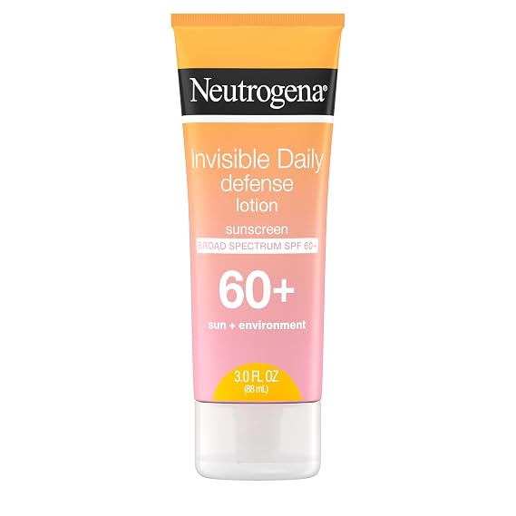 Neutrogena Invisible Daily Defense Sunscreen Lotion SPF 60+, 3.0 fl oz | Body Sunscreen, Broad Spectrum, Oxybenzone-Free & Water-Resistant, Environmental Aggressor Protection, Antioxidant Complex