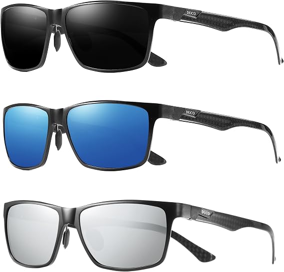 DUCO Men's Luxury Carbon Fiber Temple Polarized Sunglasses for Men Sports UV400 DC8206 3packs