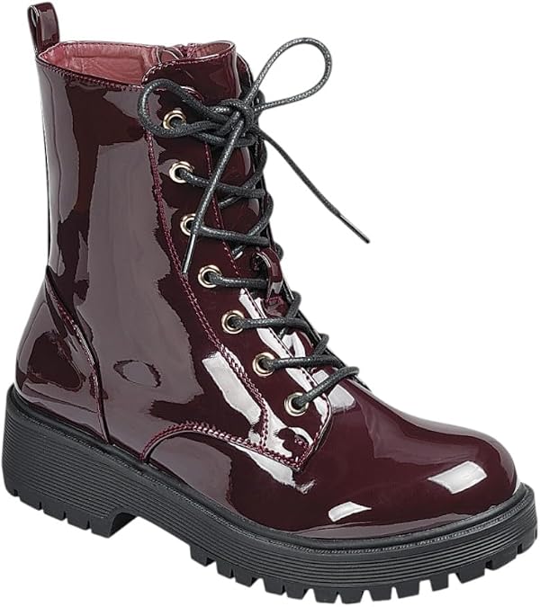 Forever Link Womens Combat Ankle Boots Lace-up Short Booties with Lug Sole and Side Zipper