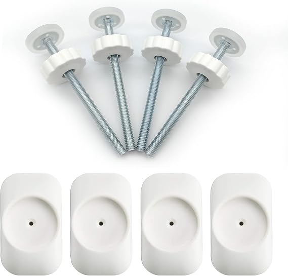 Baby Gate Extender Extention-4 Pack M8 (8MM) Baby and Pet Safety Stair Gate Threaded Spindle Rods Replacement Parts Bundle with Wall Protector (Round-White-4 Pack)