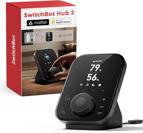 SwitchBot Hub 3 (3rd Gen), Smart Home Hub with 2.4" IPS Screen & Knob Control, WiFi Thermometer Hygrometer, IR Remote (Matter/Bluetooth 200m), Alexa/Google/Apple Home Compatible