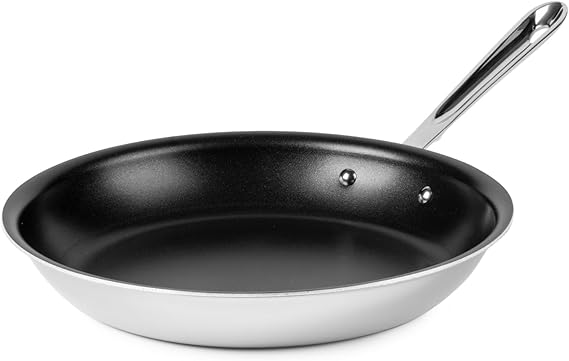 All-Clad D3 Pro Nonstick Stainless Steel 12" Fry Pan, Made in the USA | The Original Bonded Professional Cookware, Large Nonstick Skillet, Induction Compatible, Oven Safe up to 600F