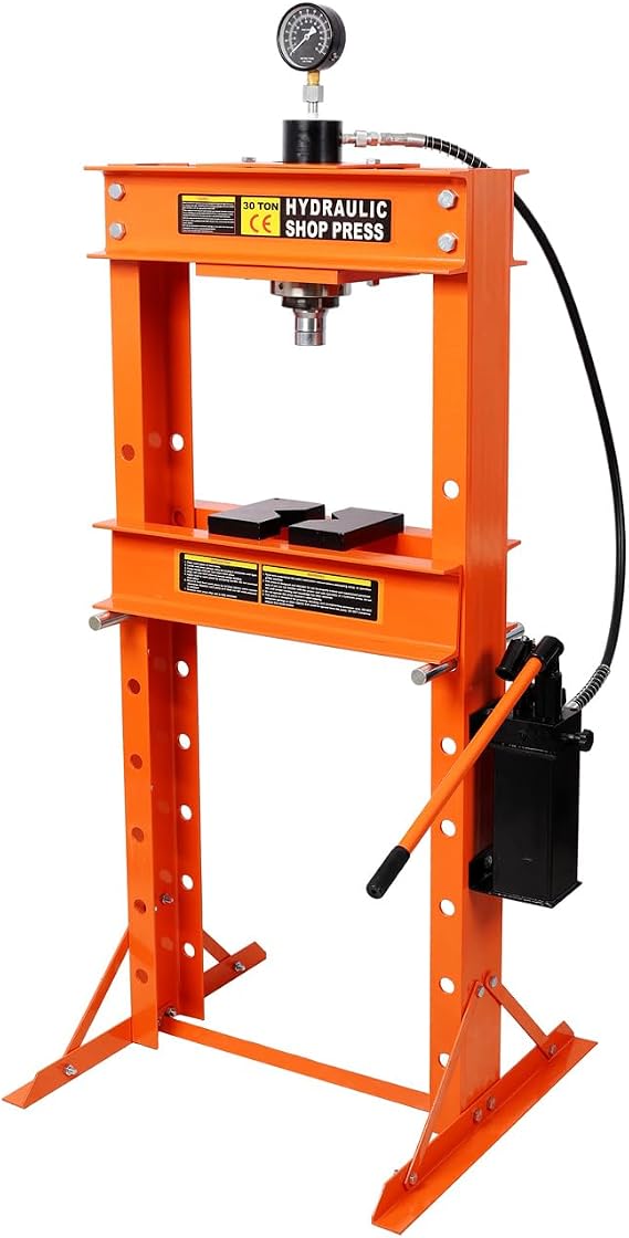 30 Ton Hydraulic Shop Press with Gauge, H-Frame Garage Floor Adjustable Shop Press