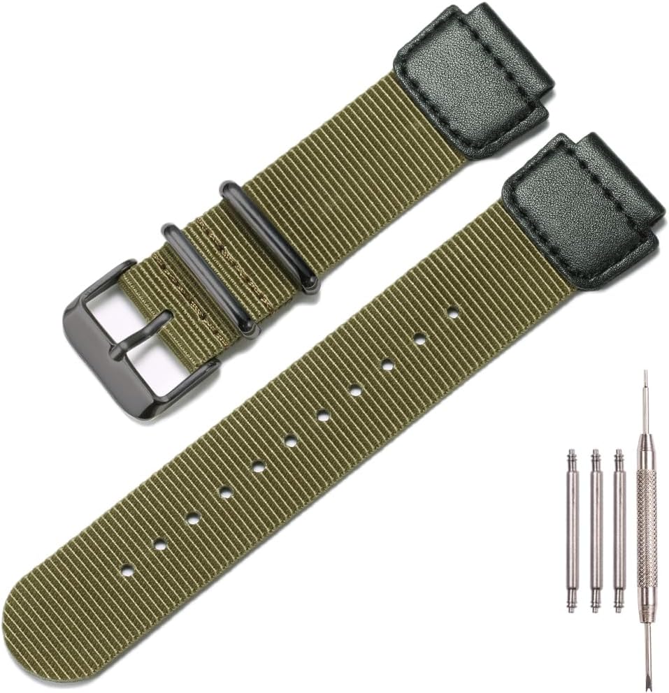 Military Nylon strap Compatible with Casio AE1200WH AE1500WH A158WA W800H SGW-300H 400 500 Men's stainless steel ring Replacement Watch band