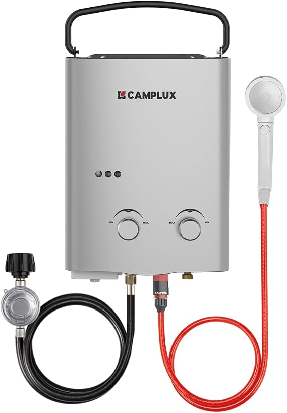 CAMPLUX 1.32 GPM Tankless Water Heater Portable, 5L Outdoor Propane Water Heater for Camping Trip with Overheating Protection, AY132G, Gray