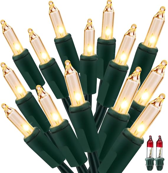 BrizLabs Steady & Twinkle Christmas Lights 100-ct Clear Mini Light String | Connectable; UL Certified; Incandescent String Lights Plugin,Warm White Lights Green Wire for Indoor Outdoor Holiday Tree