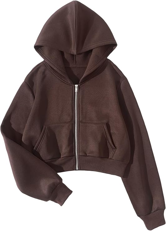 SHENHE Women's Casual Zip Up Hoodie Long Sleeve Drop Shoulder Fall Tops Crop Hoodies Sweatshirts with Pockets