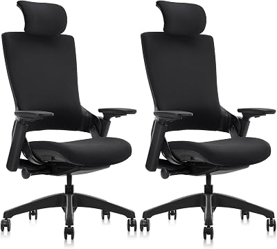 CLATINA Ergonomic High Swivel Executive Chair with Adjustable Height Head 3D Arm Rest Lumbar Support and Upholstered Back for Home Office Black Fabric 2 Pack