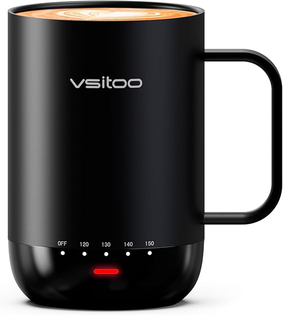 VSITOO S3 Pro 16oz Smart Self Heating Coffee Mug with Temperature Control | AI Beverage Detection & Auto Heating. 5 Custom Temperature Presets. Set Each in 1F Steps via App, 120150F. Button Control.