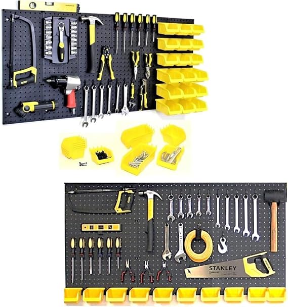 WallPeg Pegboard Kit Tool Organizer - Kit (PK-312-B) Peg Board Panels Locking Peg Hooks Set Workbench Organizer Tool Storage Pegboard Hooks (24" x 48" - 12 Bins) (Industrial)