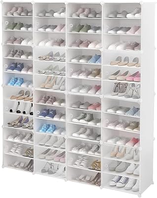Shoe Rack Organizer, 12 Tier Shoe Storage Cabinet Stackable Detachable Free Standing Shoe Rack, 96 Pairs Shoe Storage Cabinet, Clear Plastic Shoe Boxes for Entrance Bedroom Hallway Cloakroom