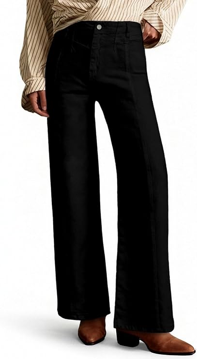 PEIHOT Wide Leg Jeans for Women Trendy High Waisted Straight Leg Stretchy Jeans Seamed Paneling Loose Baggy Denim Pants