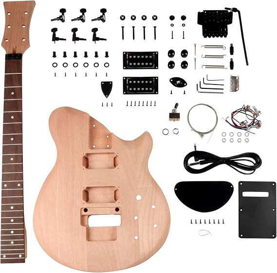 DIY Electric Guitar Kit Beginner Kit 6 String Right Handed with Mahogany Body Hard Maple Neck Rosewood Fingerboard Black Hardware Build Your Own Guitar.