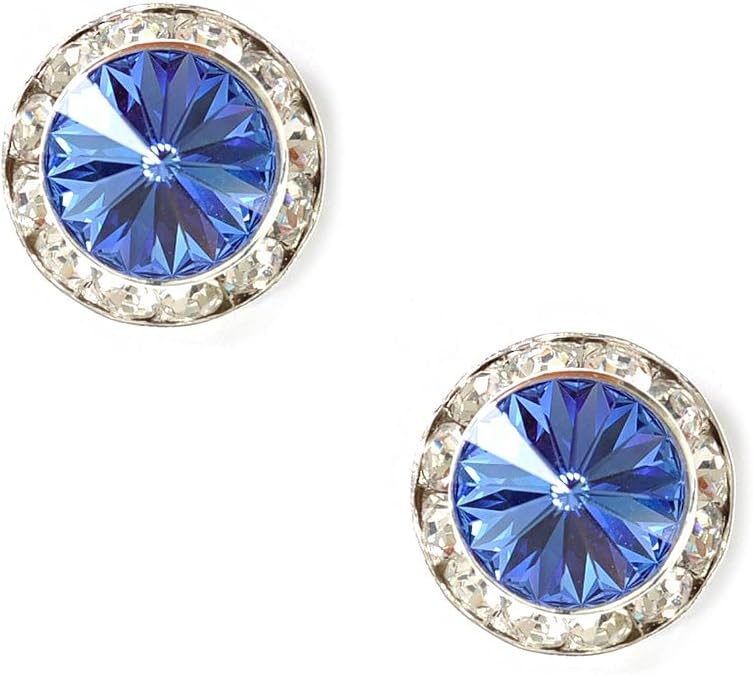 (23017A104) Silver Sapphire Rhinestone 15mm Rondelle Circle Round Shape Stud Earrings