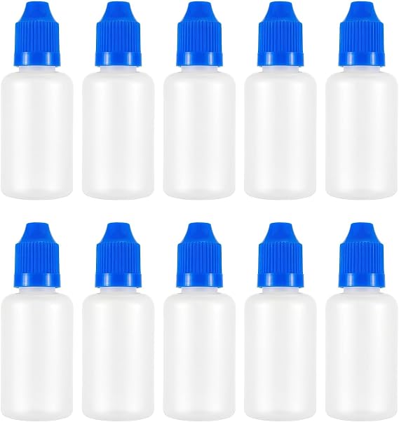 30ml Empty Plastic Eye Dripper Liquid Water Squeezable Dropper Bottle with Blue Cap Pack of 10