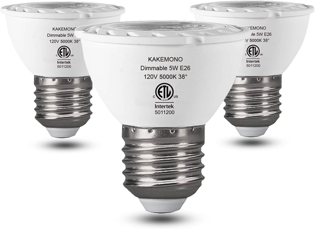 KAKEMONO PAR16 LED Bulbs Dimmable 5W Short Neck Track Spot Light,50watt Halogen Replacement Track Spotlight,E26 Medium Base,Daylight White 5000K,Pack of 3
