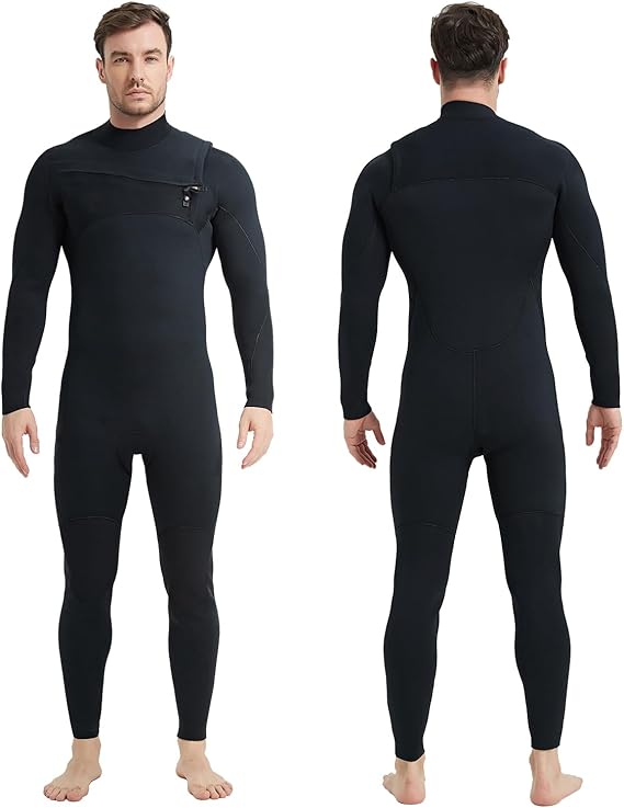 Lemorecn Mens Surfing Wetsuit Super Stretch Neoprene 4/3mm Chest Zip Full Wetsuit for Men