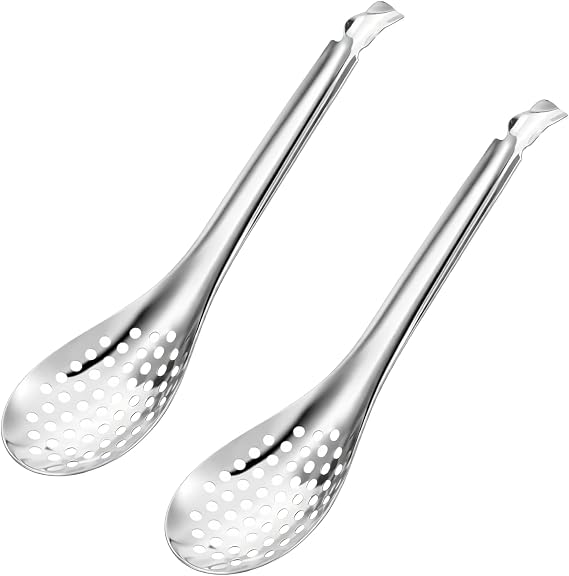 2Pcs Spherification Spoon Small Slotted Spoons Stainless Steel Caviar Spoons Slotted Bar Spoonfor Kitchen Frying And Cooking (Silver)