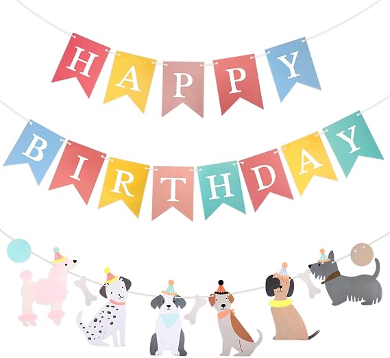 Happy Birthday Banner Decoration, Puppy Birthday Banner Dogs for Pet Puppy Birthdays Party Supplies